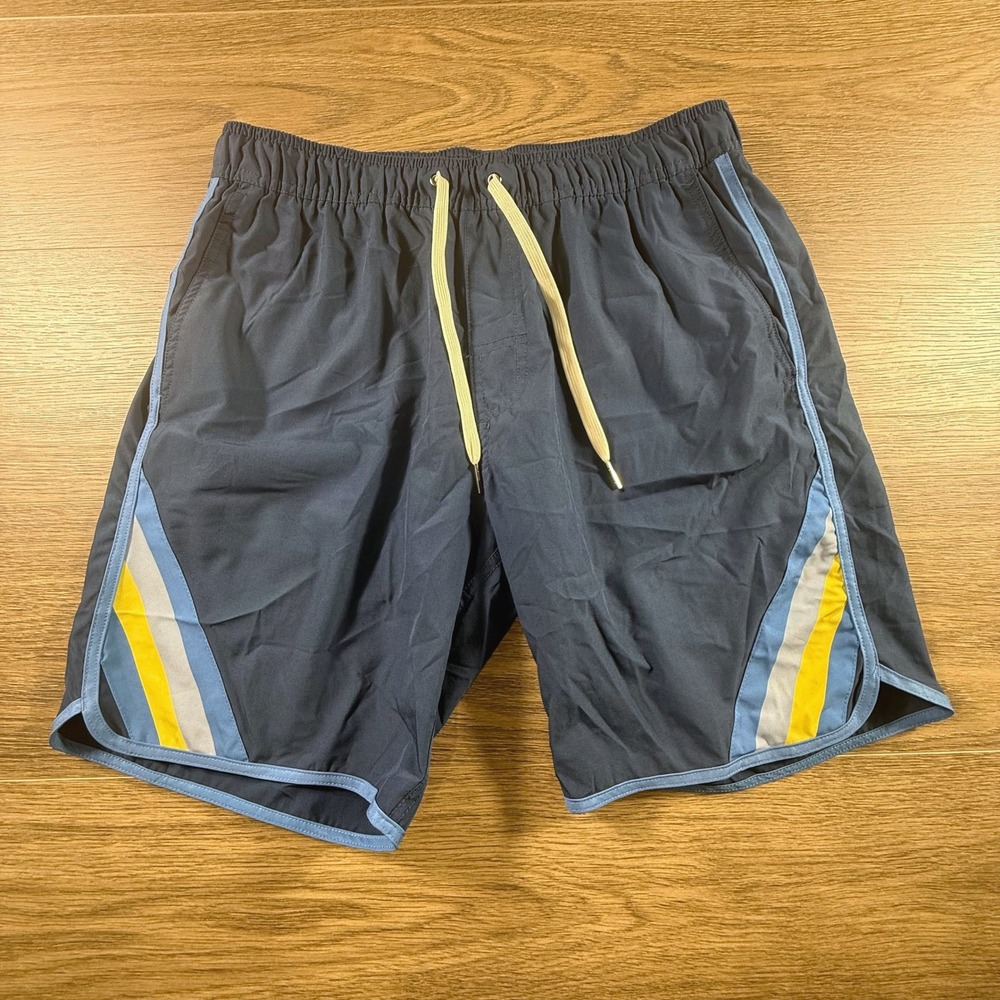 Fair Harbor Men's Swim Trunks Navy Retro Stripe Line 8" Inseam Pockets Swim M